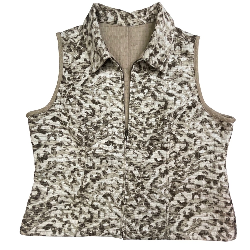 Unbranded Quilted Zip Up Animal Print Vest Tan Brown Cream Women Large 21x23